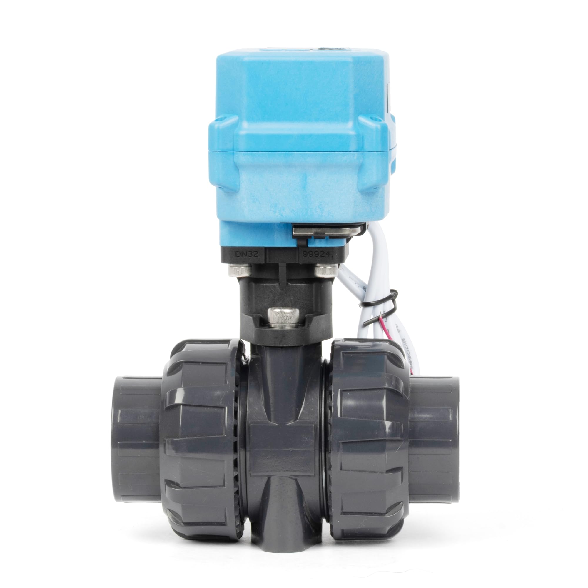 U.S. Solid 1 1/4" UPVC Elektrischer Kugelhahn, G-Gewinde, 9–24 V AC/DC, 2-Draht-Auto-Rücklauf, IP67, stromlos geschlossen mit manuellem Reset für Wasser und Luftsysteme