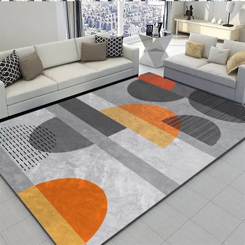 Tapis facile à entretenir géométrique gris orange 200X260CM pour entrée intérieur et chambre