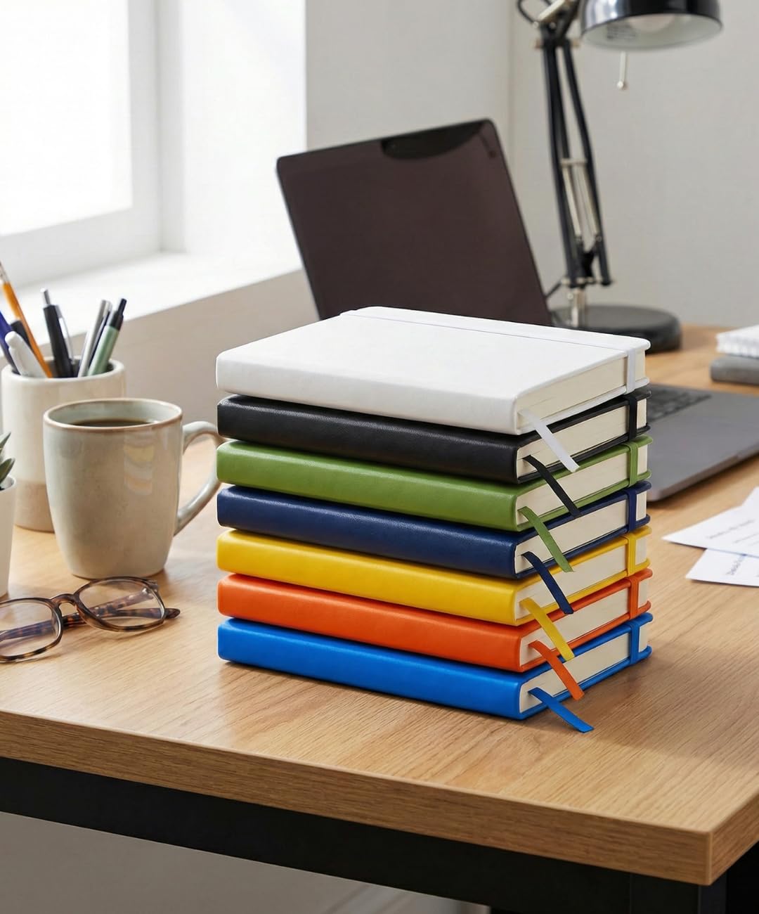 Set da 1, 5, 10, 15 pezzi Taccuino A6 Tascabile con Elastico in Similpelle - Mini Quaderno Appunti Pagine Bianche Puntinate (Dotted) - Disponibile in 8 colori (15, Bianco)