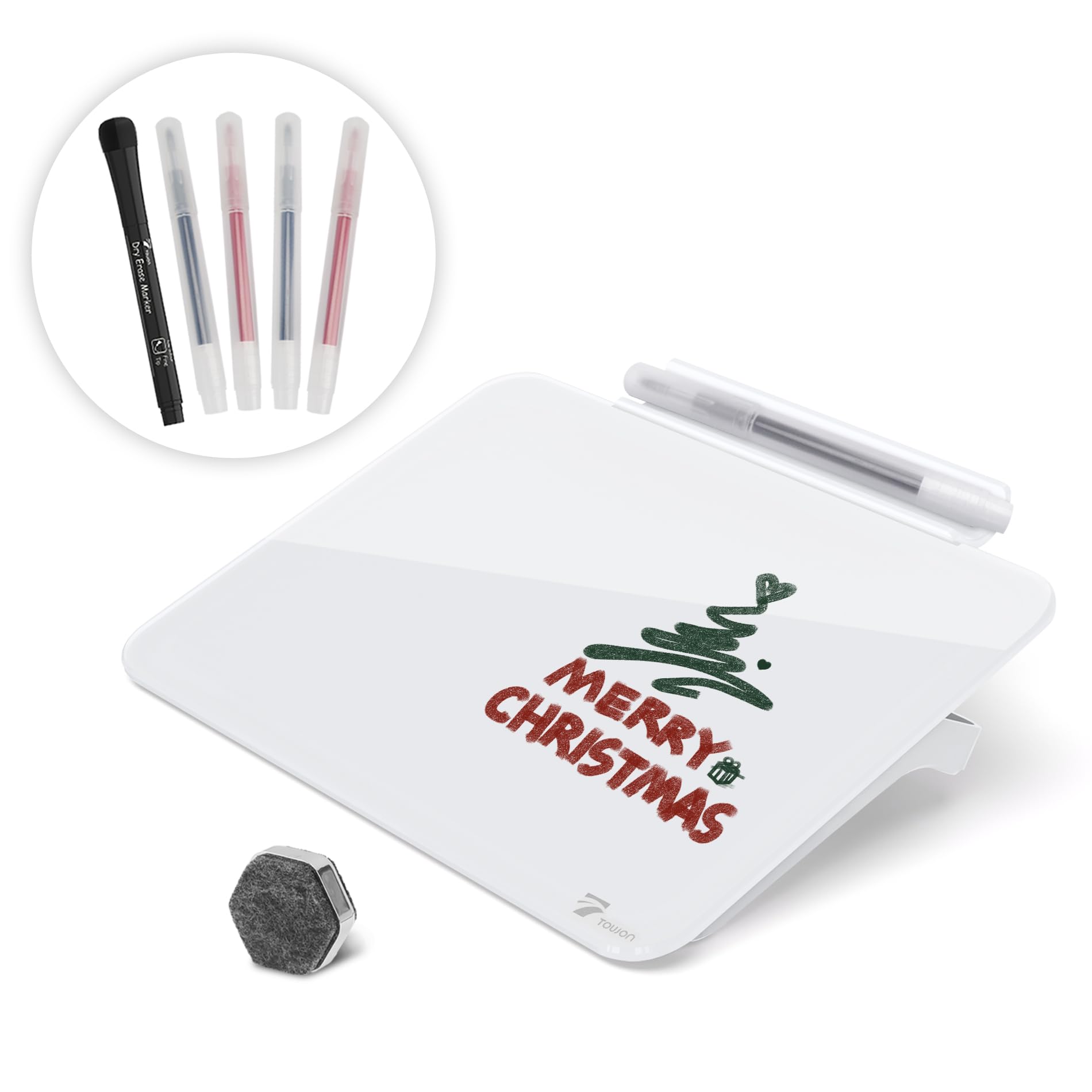 TOWON Small Glass Dry Erase Board, Desk White Board with Standing, Mini Whiteboard Easel Pad Set, Stenography Artifact for Office, Home and School Supplies, 8x6 Inches, White