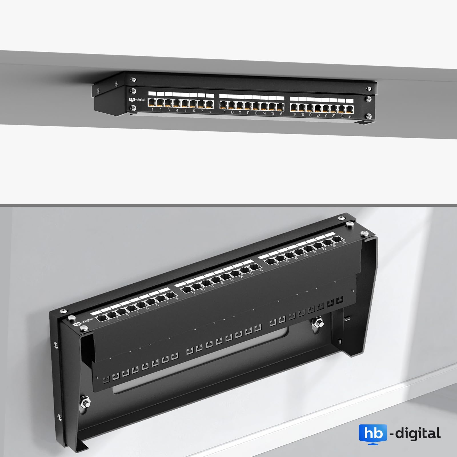hb-digital Support de rack vertical 19" 1U - Montage mural et sous table - 1 U - Support réseau robuste pour commutateur de serveur et panneau de brassage - Stabilité maximale - Peu encombrant