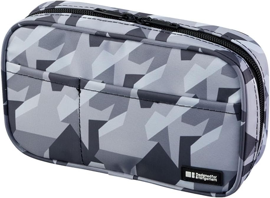 LIHIT LAB Zipper Pen Case, 7.9 × 2 × 4.7 Inches, Ice Gray Camo (A7551-135)