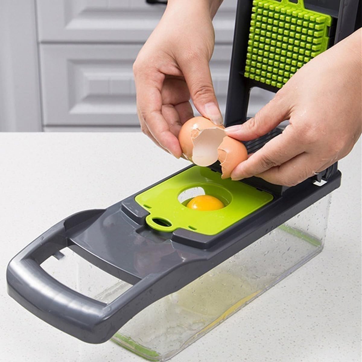 Cortador e Fatiador 16 em 1 Para Alimentos Frutas Legumes Cebola Alho Multifuncional com Lâminas de Aço Inox e Base Antiderrapante