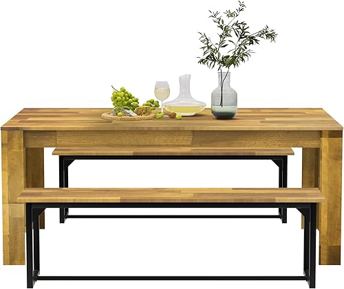 Miniatura 9 de STHOUYN Par de 2 bancos de comedor de 59 pulgadas para 6-8 personas, banco de mesa de cocina de granja, banco de comedor, banco de entrada, banco de