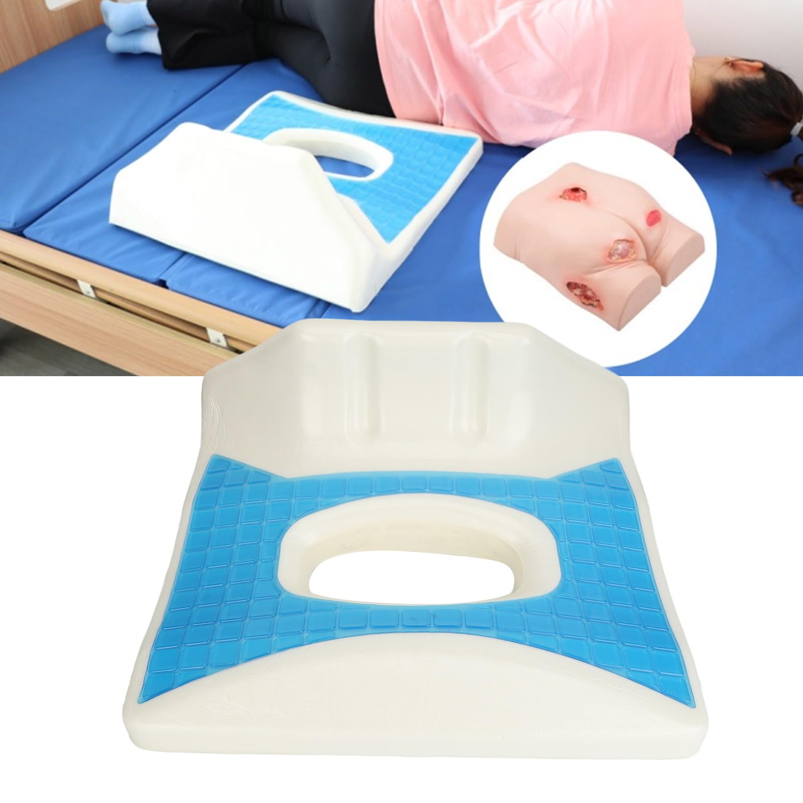 Fyearfly Cuscino antidecubito Cuscino antidecubito in memory foam per sollievo dalla pressione dell'osso dell'anca Coccige Blu Antidecubito Gel infuso Supporto confortevole per pazienti