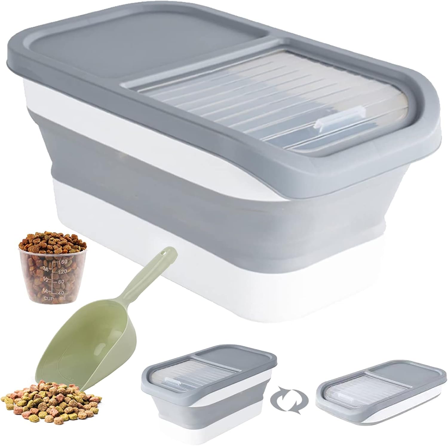 Wuciray Contenedor Pienso Perro Gato Plegable Cubo Caja Almacenamiento Comida con Pala y Taza Medidora