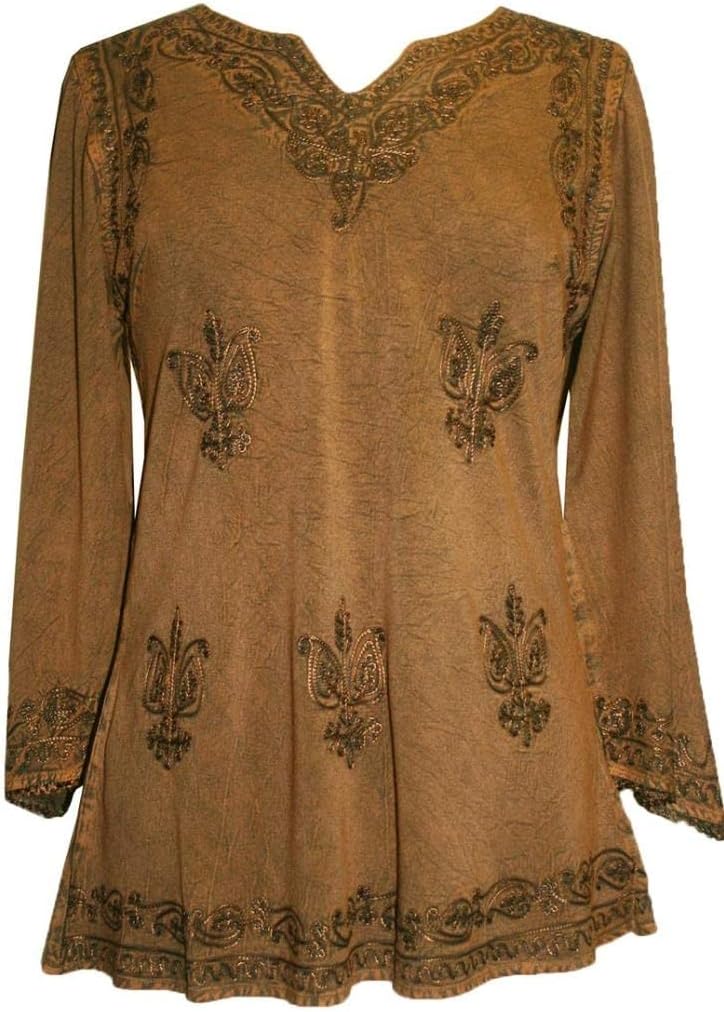 Agan Traders 2026 Long Sleeve Tops for Women - Diamond Neck Boho Embroidered Vintage Medieval Tunic Tops Shirts for Women - Image 5