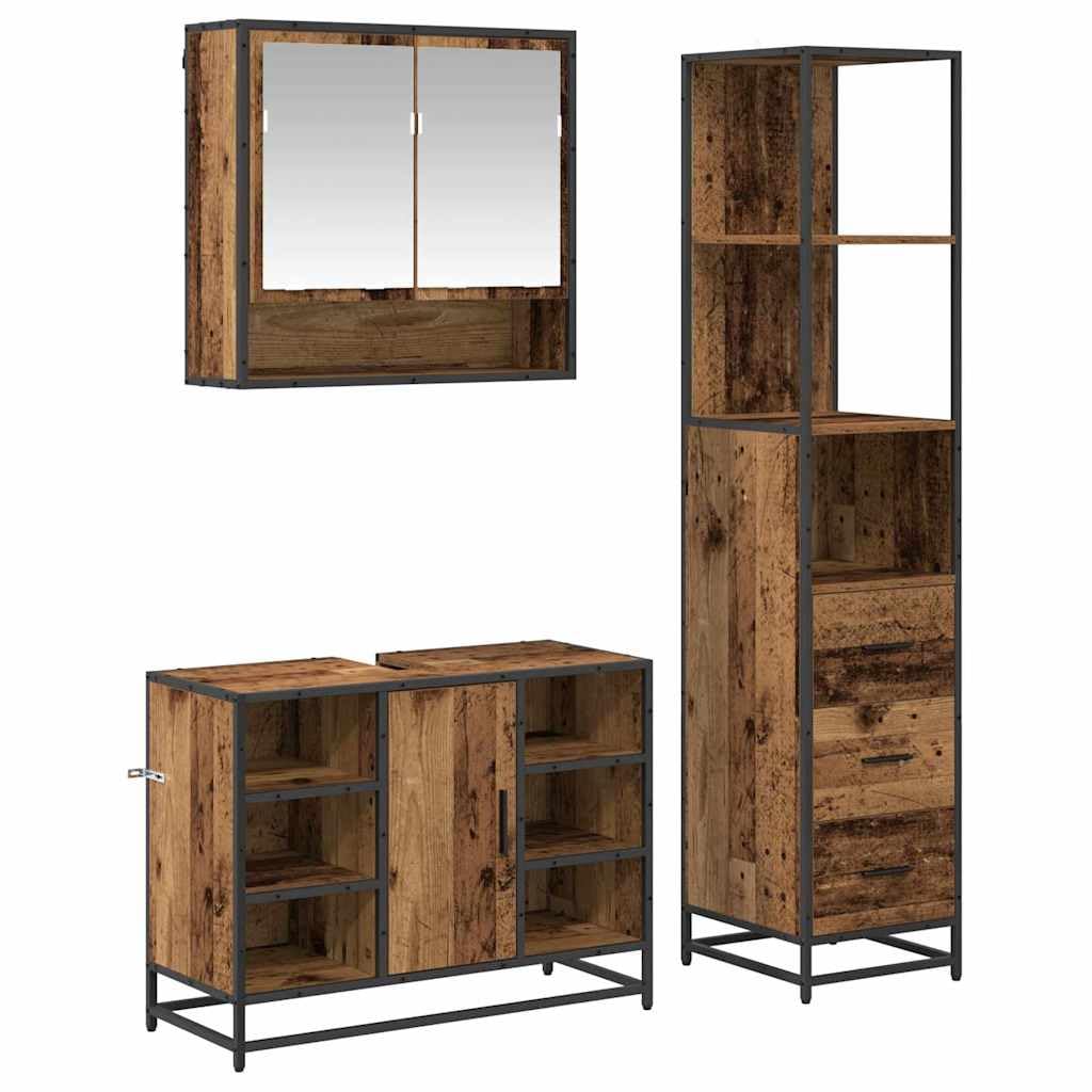 Juego de muebles de baño (3 piezas, madera recuperada)