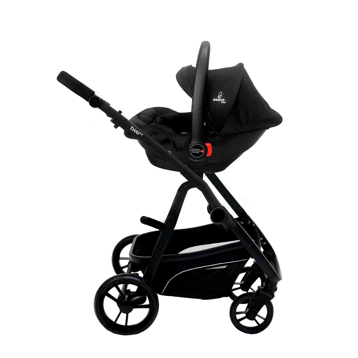 Asalvo TWO+ 2 Trío Convertible 3 en 1, Silla de Paseo, Carrito de bebé, Silla de Auto, Plegable, Compacto y Reclinable, Suspensión en las ruedas, Silla reversible, Amplio capazo, hasta 23 kg, Gris