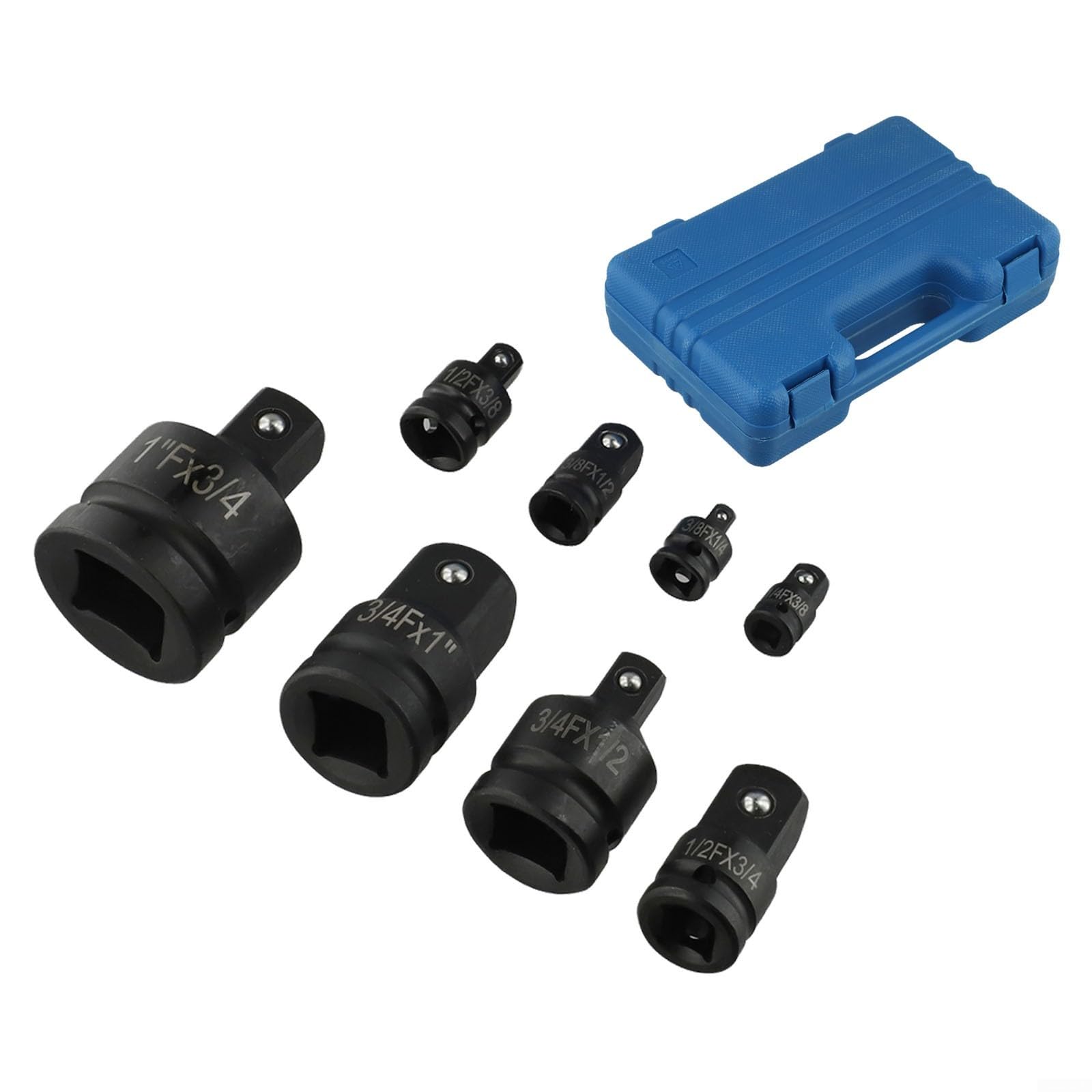 Juego de 8 adaptadores reductores resistentes para taladro eléctrico, llave de carraca, reparación de cochera, color negro