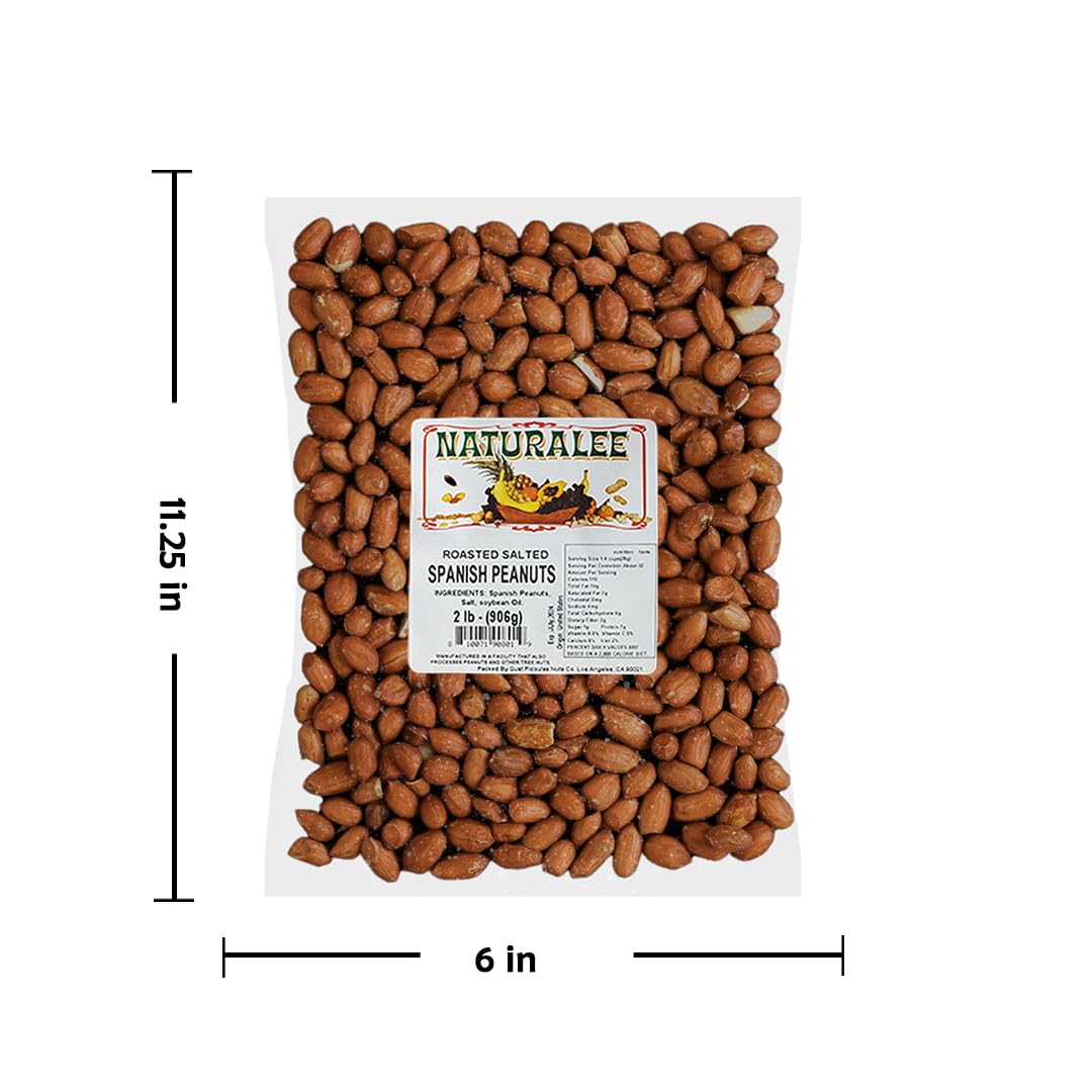 Naturalee Peanuts, With Skin Spanish Peanuts 2 lbs - Roasted & Salted - Heart Health, High Protein (Pack of 2)