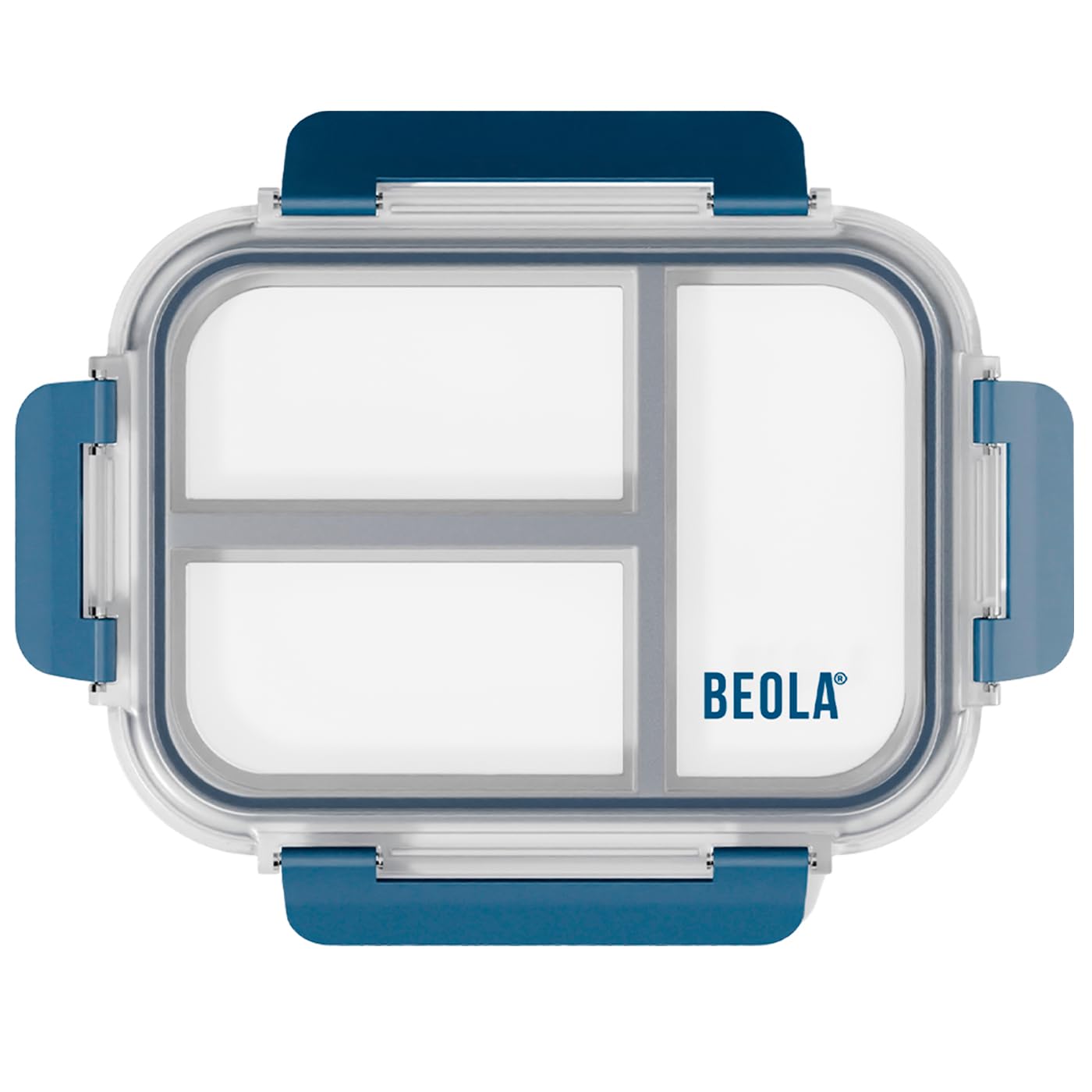 BEOLA Replaceable Lid for 3 Compartment 1050ml Glass Food Storage Container, Individually Sealed 3 Section Meal Prep Container Plastic Lid, Freezer, Dishwasher Safe (1050ml, Marine Blue) 3comp 1050ml Marine Blue