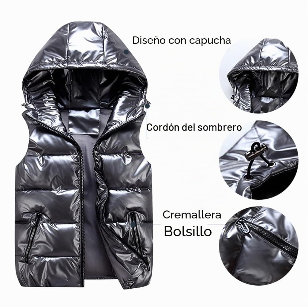 QWEZXCMI Chaleco Unisex, 2021 Winter Winter Warm's Lightweight con Capucha, Chaleco sin Mangas Acolchado Acolchado, Chaleco con Capucha para Hombres y Mujeres,Negro,S