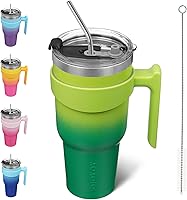 Vista 24 de BJPKPK - Vaso de 10 onzas con asa, vaso aislado con tapa y pajilla de acero inoxidable, taza de viaje para café, color lavanda