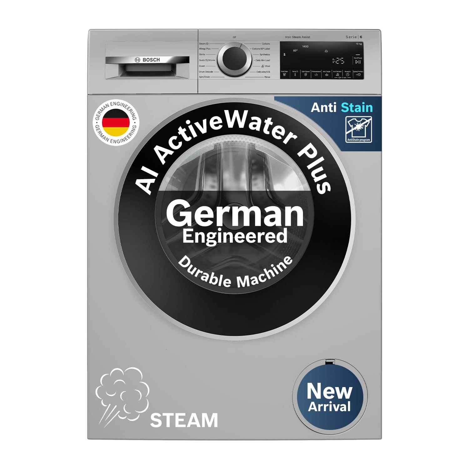 Bosch 10 Kg 5 Star Front Load Fully Automatic Washing Machine, AI Active Water, Steam Refresh Program for effortless ironing, Pre Soak & Pre Wash, Inbuilt Heater, Silver, WGA254ZSIN-image-41