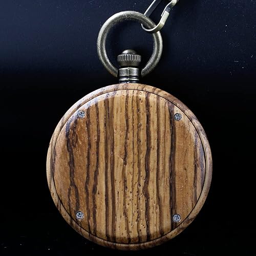 Miniatura 4 de Tiong Relojes de bolsillo de madera para hombre, hecho a mano, de madera de bambú, analógico, de cuarzo, con cadena, regalo para el día del padre