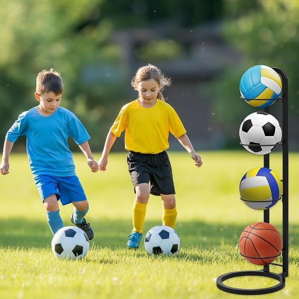 Estante para Balones de Futbol, Soporte Balones Baloncesto, 3 Niveles Almacenamiento de Balone Vertical para Fútbol Baloncesto Balonmano Voleibol, Organizador de Equipamiento Deportivo - 5