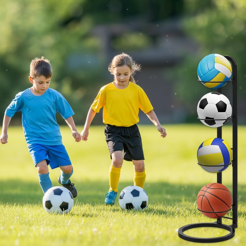 Estante para Balones de Futbol, Soporte Balones Baloncesto, 3 Niveles Almacenamiento de Balone Vertical para Fútbol Baloncesto Balonmano Voleibol, Organizador de Equipamiento Deportivo — view 5