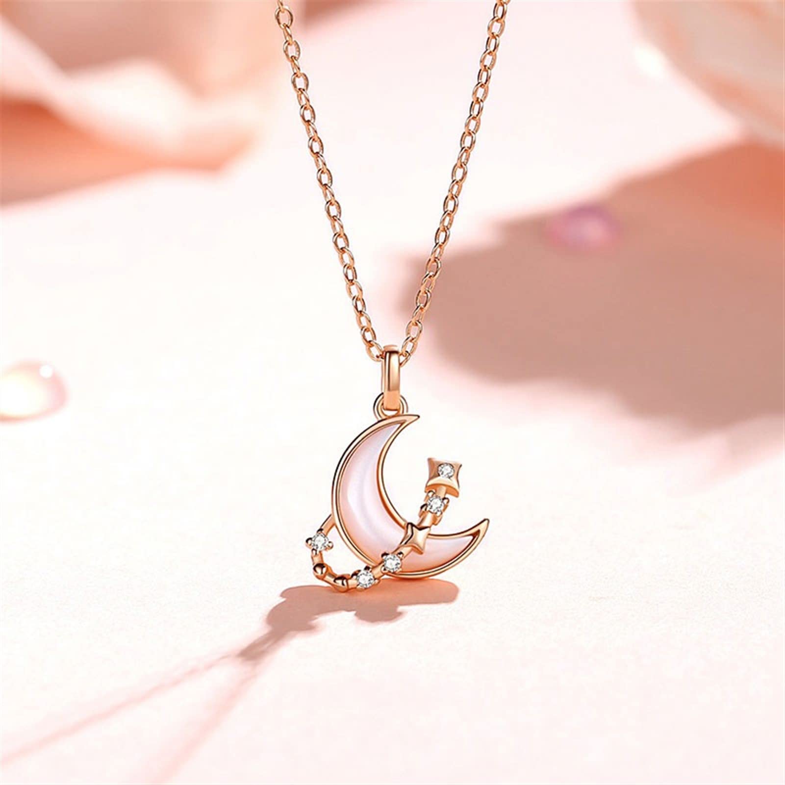 MOCHAMIK Collana Stella e Luna Che Circondano Nuova Catena in Argento 925 con Conchiglia e Clavicola Elegante Regalo di San per Fidanzate e Signore