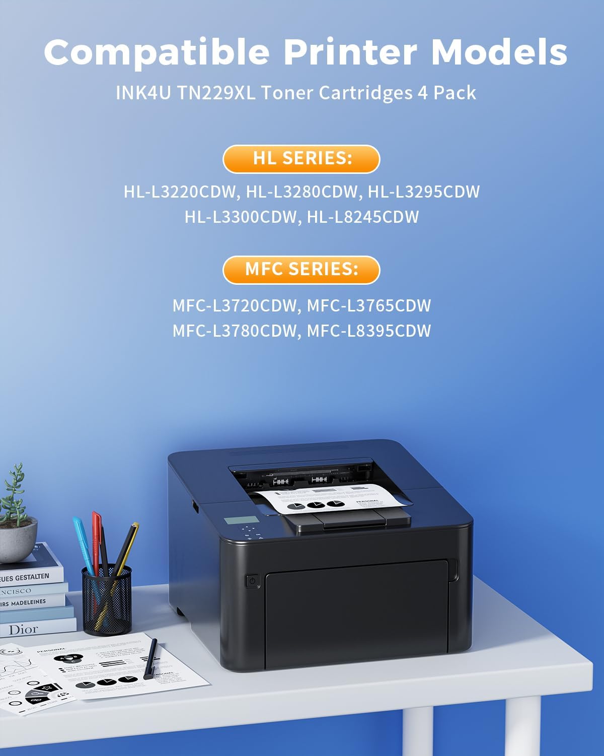 TN229XL Toner Cartridges Compatible Replacement for Brother 229XL Toner Cartridges 4 Pack TN229XL TN229 XL BK/C/M/Y for MFC-L3780CDW HL-L3280CDW MFC-L3720CDW HL-L3220CDW HL-L3300CDW HL-L3295 Printer