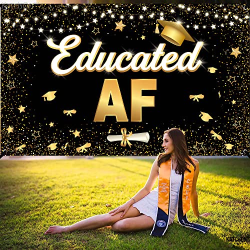 Image of KatchOn, XtraLarge Educated AF Banner - 72x44 Inch | Grad Banner, Black and Gold Graduation Decorations 2026 | Graduation Backdrop, Educated AF Decorations |