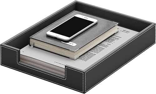 Miniatura 7 de Bandeja organizadora de escritorio de cuero, bandeja de cuero apilable, organizadores de escritorio y accesorios, soporte para archivos de revista