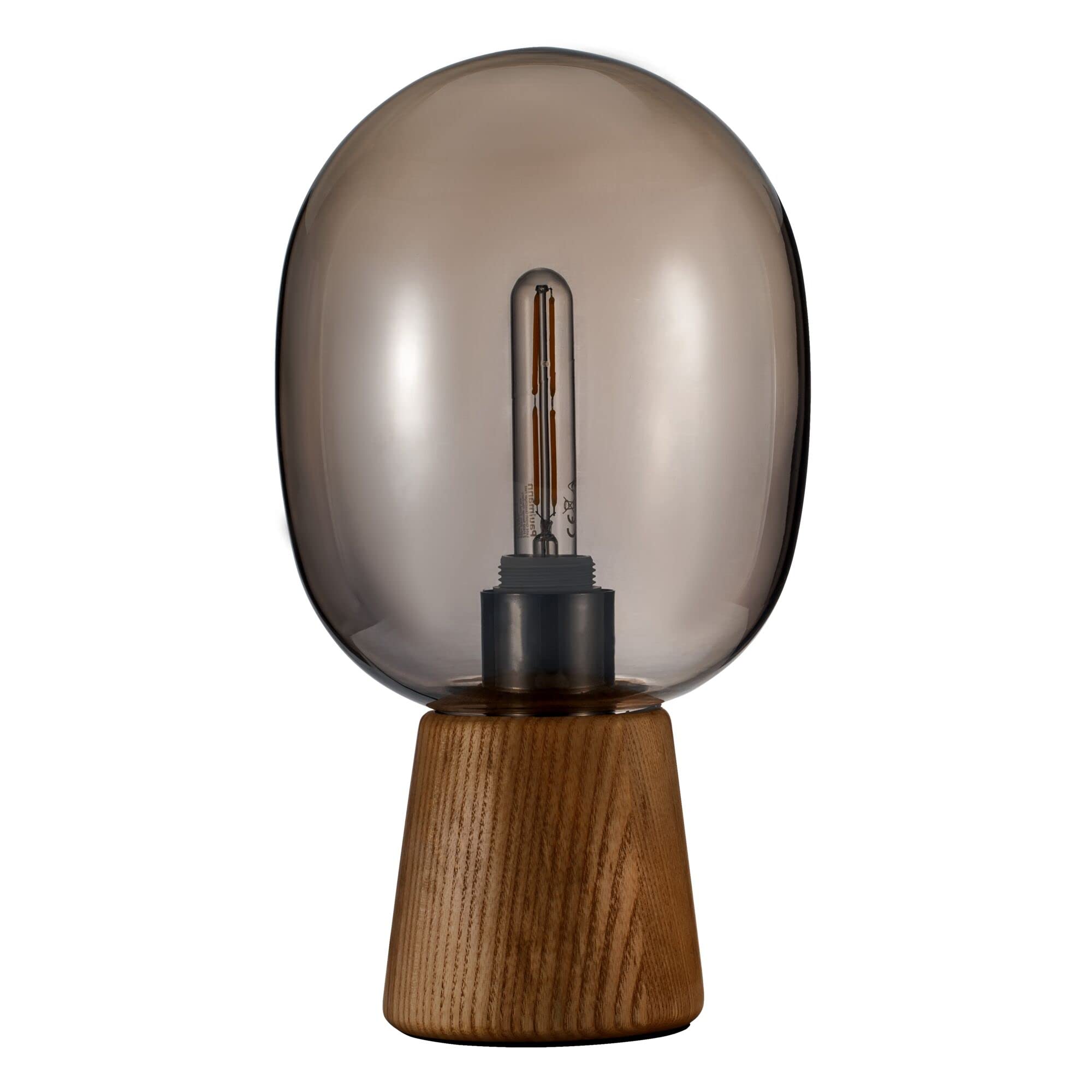 Pauleen 48232 lampe à poser Mystical Gleam max. 20 Watt en verre fumé, bois lampe de chevet de look boho naturel en verre, bois E27