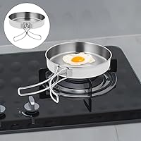 Vista 9 de Sartén pequeña para acampar, sartén portátil de acero inoxidable de 5.8 pulgadas para cocinar al aire libre con mango plegable, mini sartén