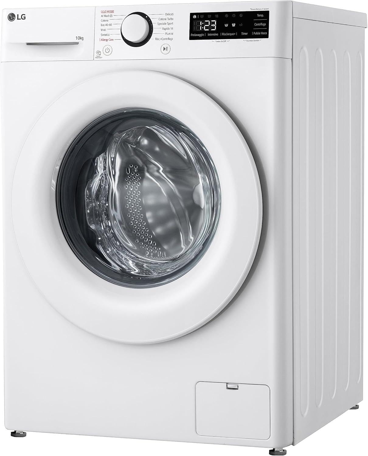LG AI DD F4R3010NSWW Lavatrice Classe A -10%, Carica Frontale Serie R3, Lavatrice 10kg, 1400 giri, AIWash, Lavaggio a vapore, Motore Direct Drive, Smart Diagnosis, Libera installazione, Bianca