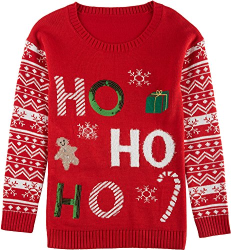 Derek Heart Juniors' Ho Ho Ho Jacquard Ugly Christmas Sweater