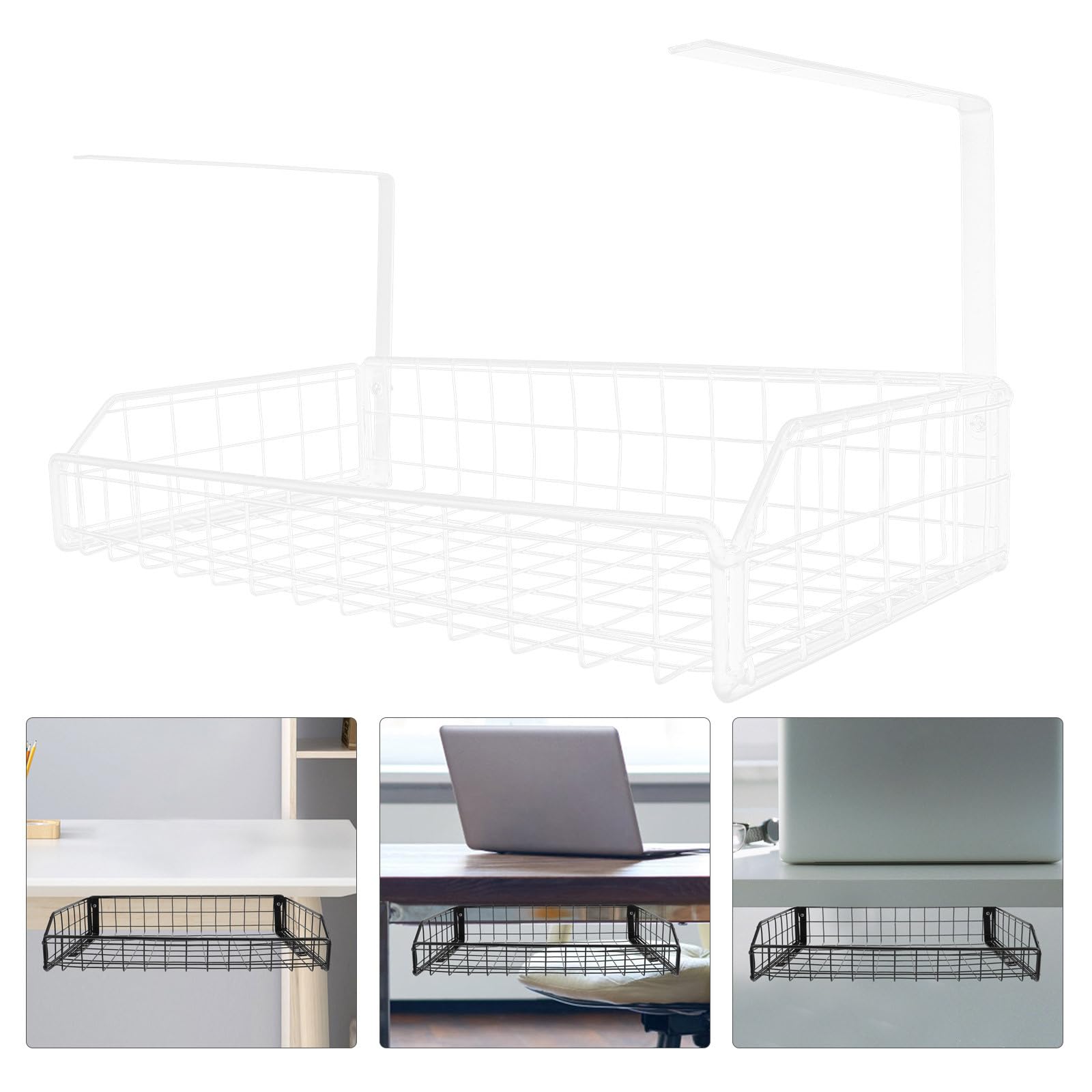 Organisateur de Câbles sous Bureau sans Perçage Grand Panier de Gestion des Câbles Blanc Support Ajustable pour Bureau Rangement Pratique pour Multiprises Routeurs et Adaptateurs