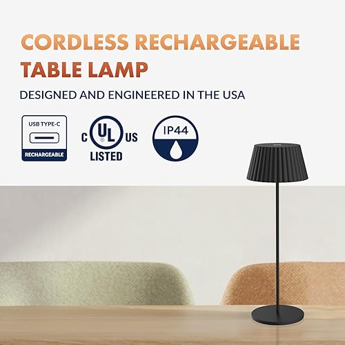 Miniatura 5 de Newhouse Lighting Raven, NHTL-RA-BLK, lámpara de mesa recargable inalámbrica de 2700 K regulable con USB-C NHTL-RA-BLK, lámpara de escritorio