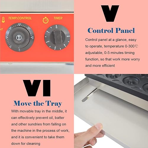 Miniatura 8 de INTBUYING 15 piezas Mini Dount Maker Máquina eléctrica comercial de gofres Donut Machine 32.0 F-572.0 F 1750W Calefacción de doble cara