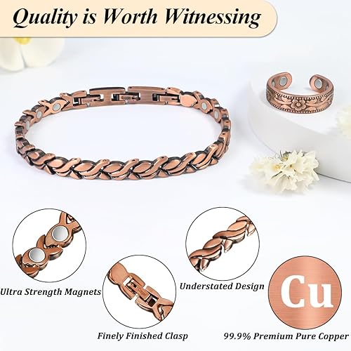 Vista 45 de Vicmag Pulsera de cobre para mujer, pulseras magnéticas ultra resistentes con imanes eficaces, 99.9% de cobre puro, joyería de regalo con Love