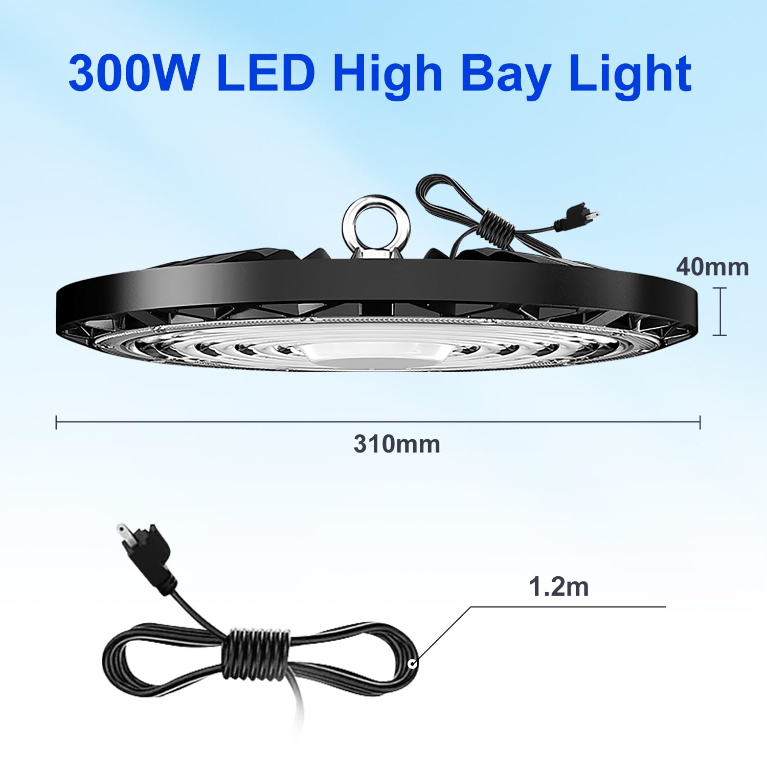UFO LED High Bay Light 300W 20Pack High Bay LED Shop Lights 6000K with US Plug IP65 Waterproof — view 3