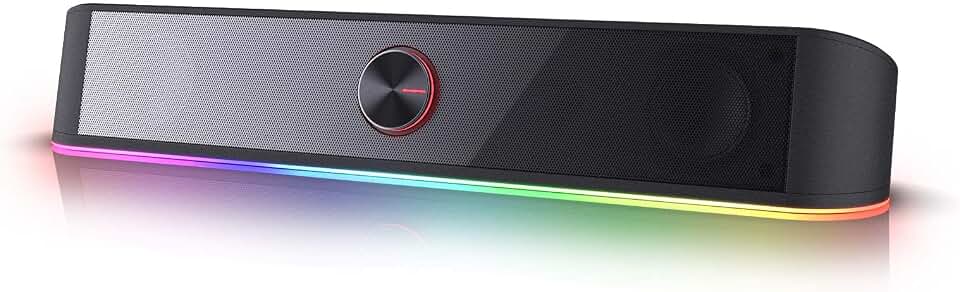Redragon GS560 RGB Barra de Sonido de Escritorio, Altavoz de computadora de con Barra de iluminación Sincronización/Pantalla de luz de Audio, Control táctil retroiluminado con Perilla de Volumen