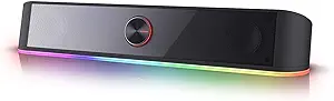Redragon GS560 RGB Desktop Soundbar, 2.0 Channel Computer Speaker with Dynamic Lighting Bar Audio-Light Sync/Display, Touch-Control Backlit with Volume Knob, USB Powered w/ 3.5mm Cable, Black
