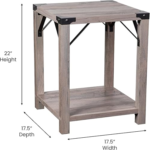 Miniatura 3 de Flash Furniture Wyatt - Mesa auxiliar moderna de 2 niveles, marco de madera de ingeniería gris lavado, soportes laterales entrecruzados de metal