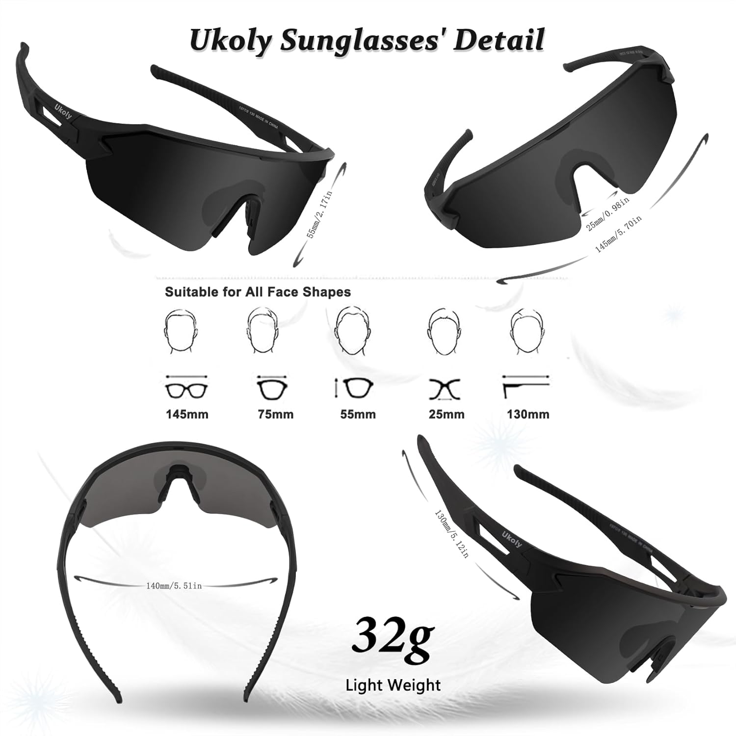 Ukoly Cycling Sunglasses for Youth Men Women, TR90 Polarized Sports Sunglasses,Outdoor Sport Baseball Glasses - Image 3