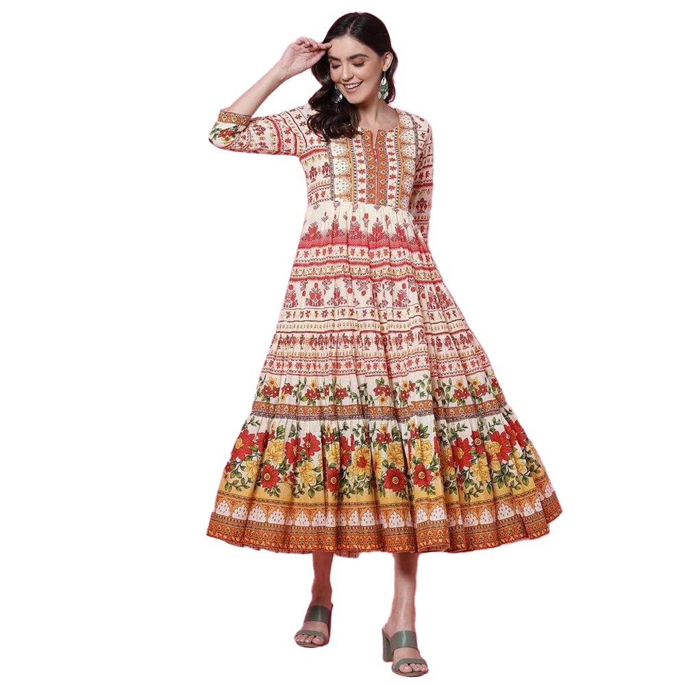 biba Women Cotton Fit and Flare Below The Knee Dress/Fusion Wear-picture-49