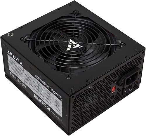 Apevia SPIRIT600W Spirit 600W ATX Fuente de alimentación con ventilador de 4.724 in controlado térmicamente automáticamente, interruptor de 115/230