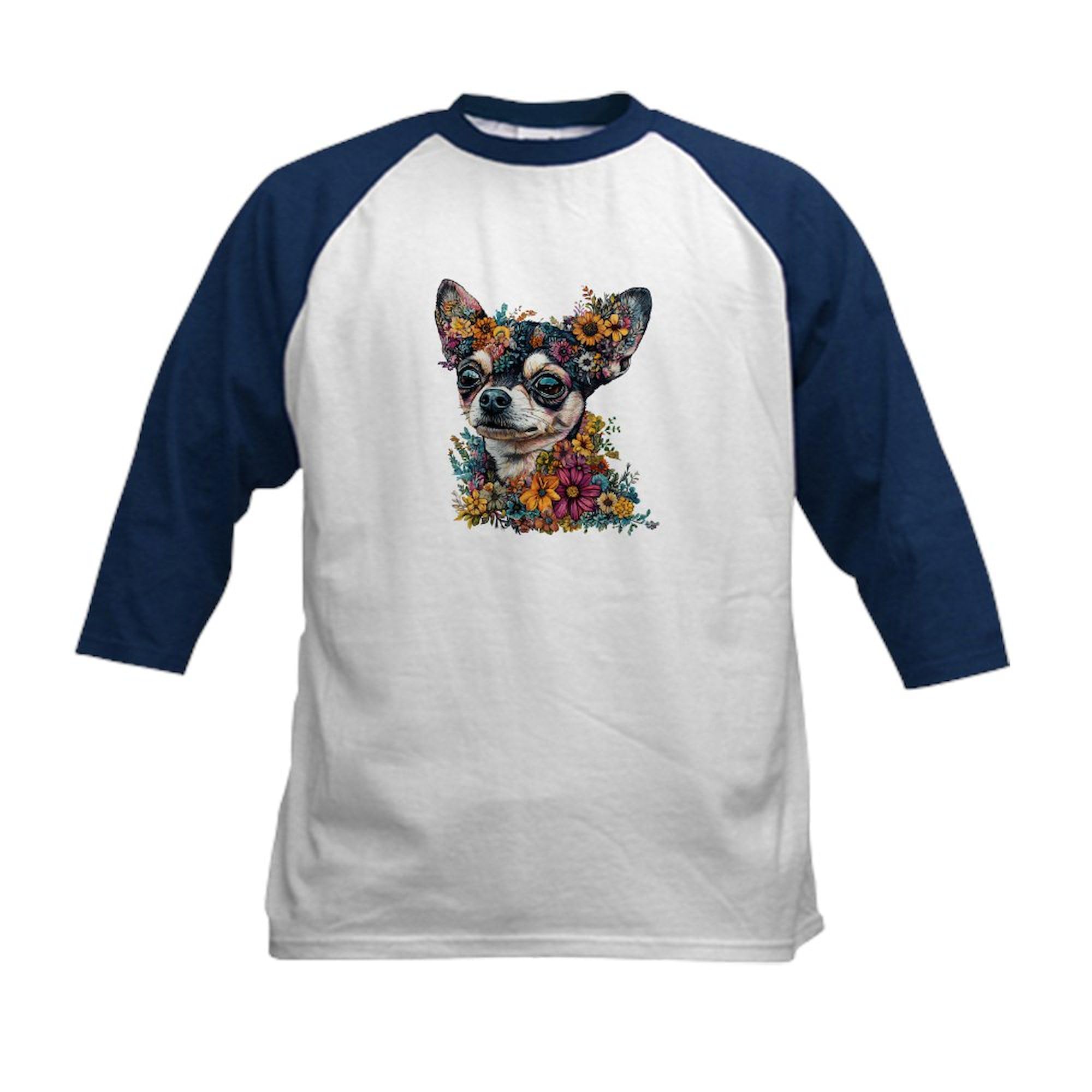 CafePress Chihuahua Kids Baseball T Shirt Kids Cotton Baseball Jersey, 3/4 Raglan Sleeve Shirt Navy/White