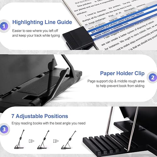 Miniatura 3 de Soporte para Documentos de Escritorio con 7 Posiciones Ajustables, Organizador de Archivos de Metal Negro para Mecanografía, Lectura de Discursos