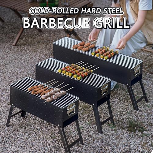 Portable Foldable Steel Charcoal Grill with Ventilated Design for 2-4 People - Ideal for Backyard and Camping Parties, 80cm (32in) Outdoor Cooking Stove