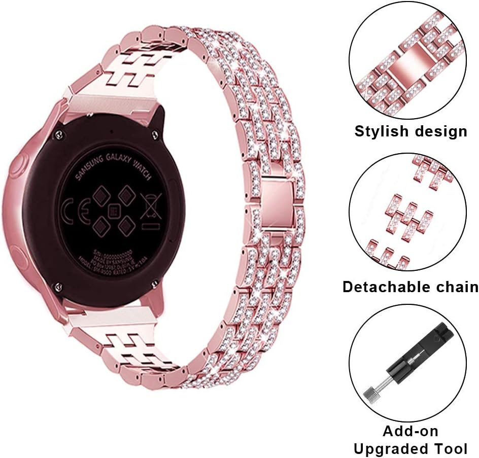 Mosonio Compatible with Galaxy Active 2 Watch Band with Case Women, Jewelry Replacement Metal Wristband Strap with Bling PC Protective Cover for Samsung Active 2 Watch Band(Pink, 44mm)