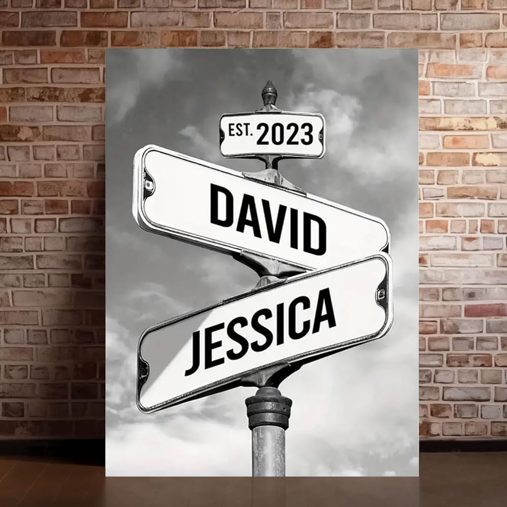 Personalized Vintage Street Sign For Couples, Crossroads Street Sign Best Gift For Сouple, Custom Name And Date Vintage Street Sign Canvas Poster