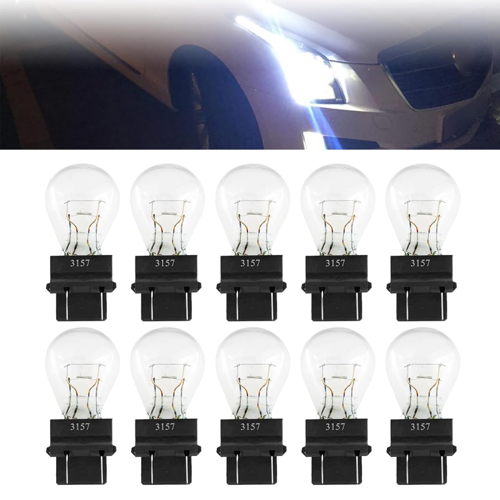 10 PCS 3157 Miniature Car Halogen Brake Light, 12v 21/5W Waterproof Vehicle Turn Signal Bulb, Universal Waterproof Automotive Side Marker Tail Light Replacement for Truck SUV Car (White)