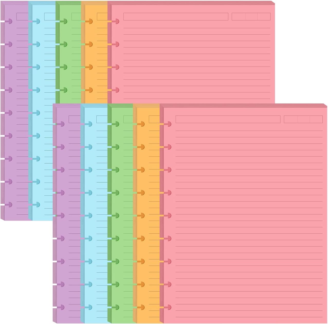 (4-Pack) 9-Disc Discbound 5 Colorful Line Paper Pre-punched Happy Planners Inserts, 400Sheets/800Pages Classic Size Line Loose-Leaf Paper, Per Color 80 Sheets, 7" x 9.25"