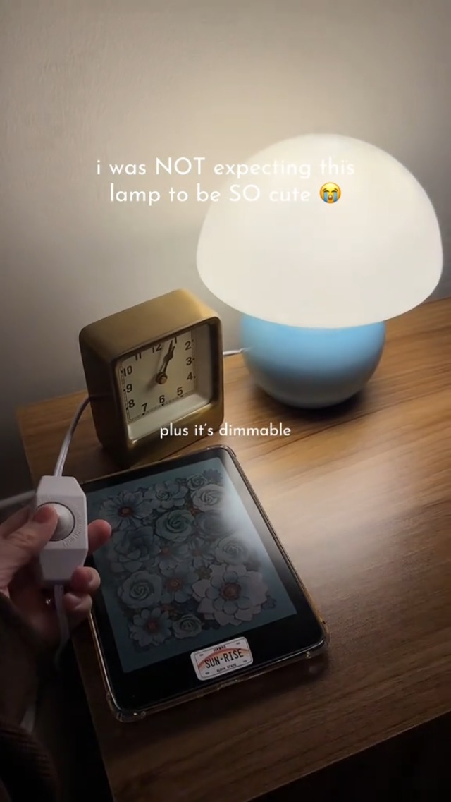 Image of Dawnwake Mushroom Lamp Table Lamp for Bedroom-Small Desk Table Lamps,Blue | 8.7 inch Mid Century Modern Table Lamps for Living Room Bedroom Decor,Cute Ceramic Lamps for Mushroom Home Room Decor,Glass Shade