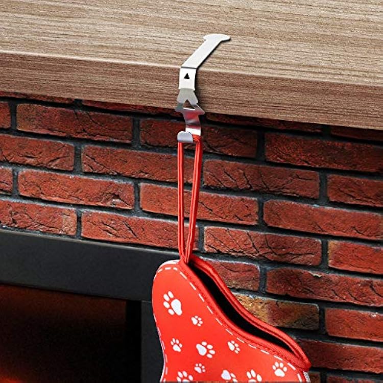 CM Cosmos Pack of 4 Metal Christmas Stocking Hanger Hook Fireplace Mantel Stockings Hangers Mantelpiece Xmas Stocking Clips for Christmas Tree Fireplace